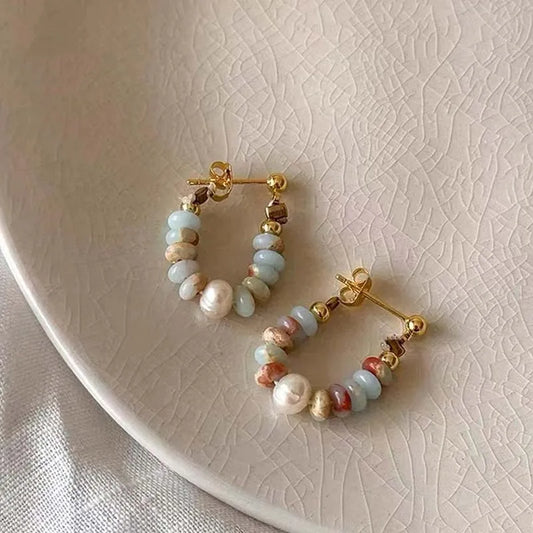 Vacation style Design Natural Stone Beaded Pearl Pendant Earrings for Women and Girls 2024 Fashion Jewelry Unusual Accessories