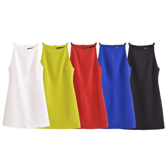 HXAO Fashion Summer Dresses 2024 Womens Dresses Bodycon Sleeveless Mini Dress White Red Blue Black Yellow Dress Vacation Dresses